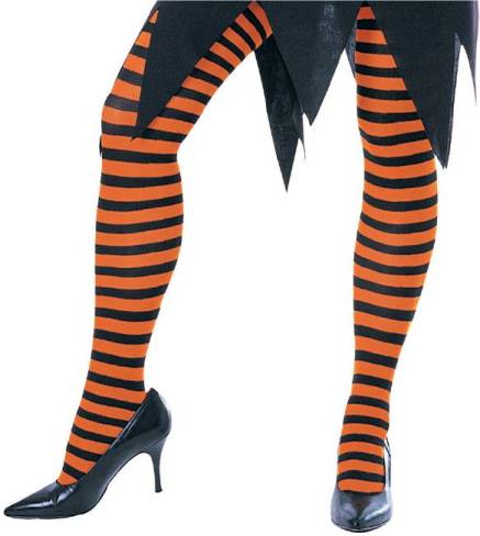 Opaque Black & Orange Fairy Striped Tights - Click Image to Close